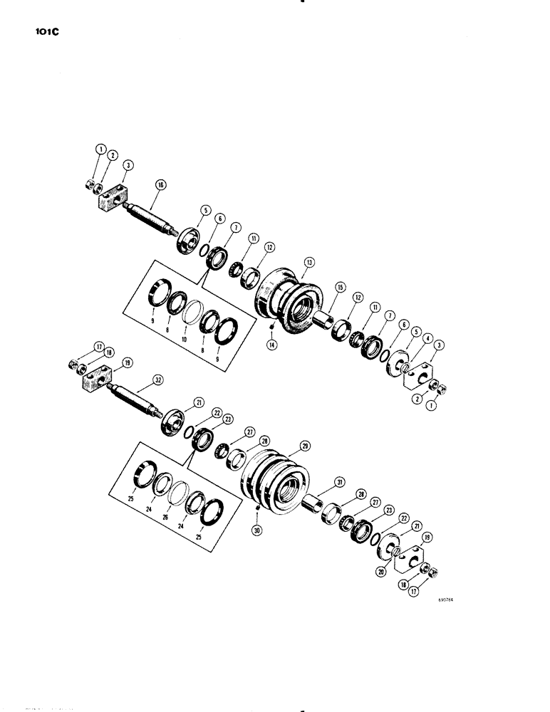 Схема запчастей Case 1150 - (101C) - TRACK ROLLERS, (USED ON MODELS WITH SERIAL NO. 7109590 & AFTER) (04) - UNDERCARRIAGE