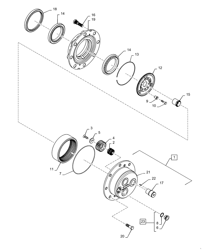 Схема запчастей Case 580SN - (25.310.01[01]) - AXLE, FRONT DRIVE - PLANETARY (580N, 580SN) (25) - FRONT AXLE SYSTEM