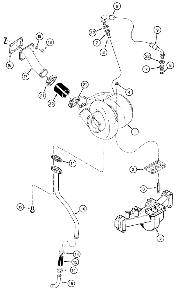 Схема запчастей Case 960 - (02-10) - TURBOCHARGER SYSTEM (02) - ENGINE