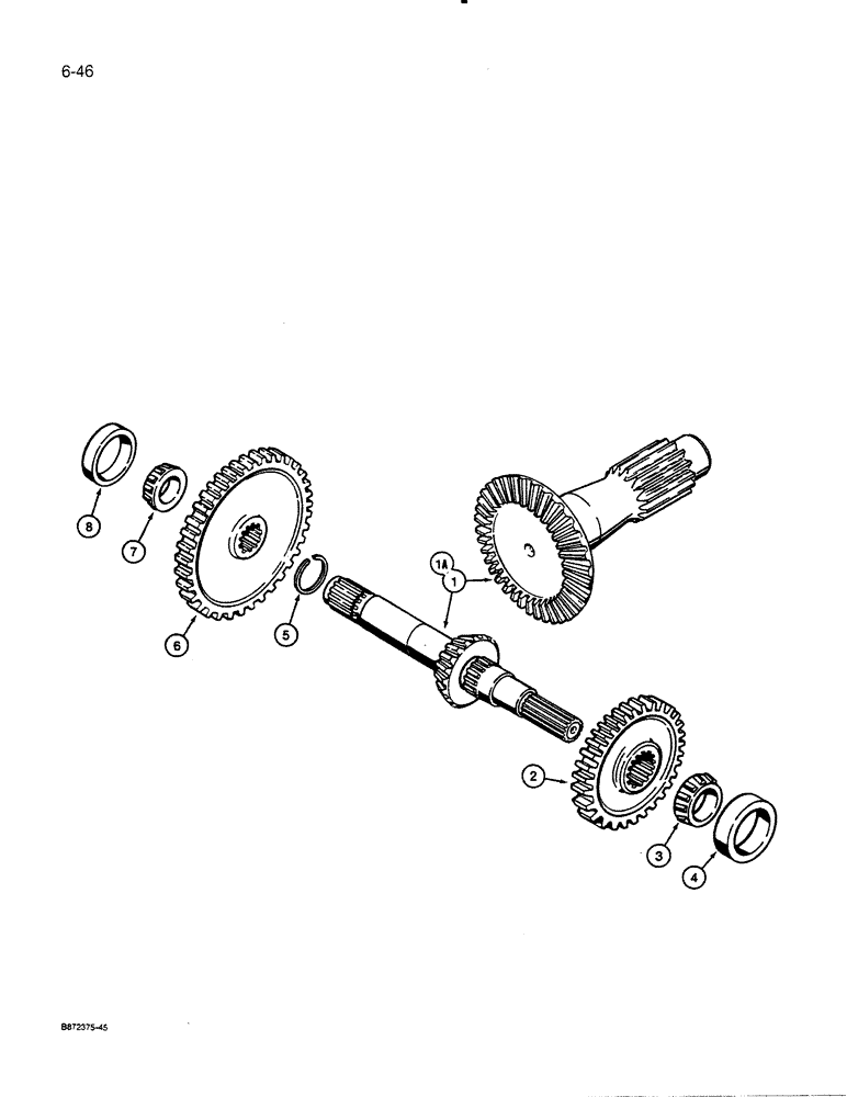 Схема запчастей Case 455C - (6-46) - TRANSMISSION BEVEL PINION SHAFT AND GEAR (06) - POWER TRAIN