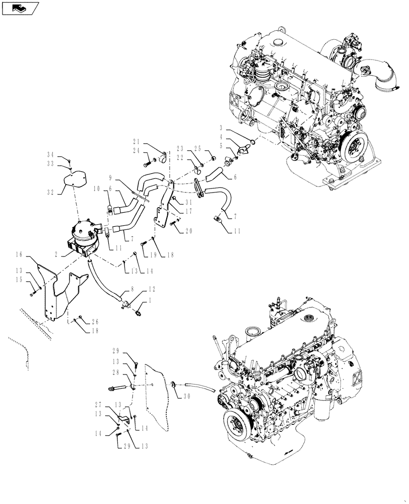 Схема запчастей Case 1021F - (10.001.01[02]) - ENGINE MOUNTING, CRANK CASE VENT (10) - ENGINE