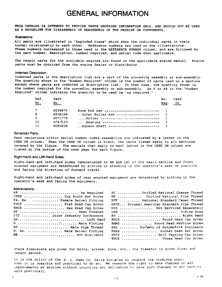 Схема запчастей Case DAVIS - (02) - GENERAL INFORMATION 