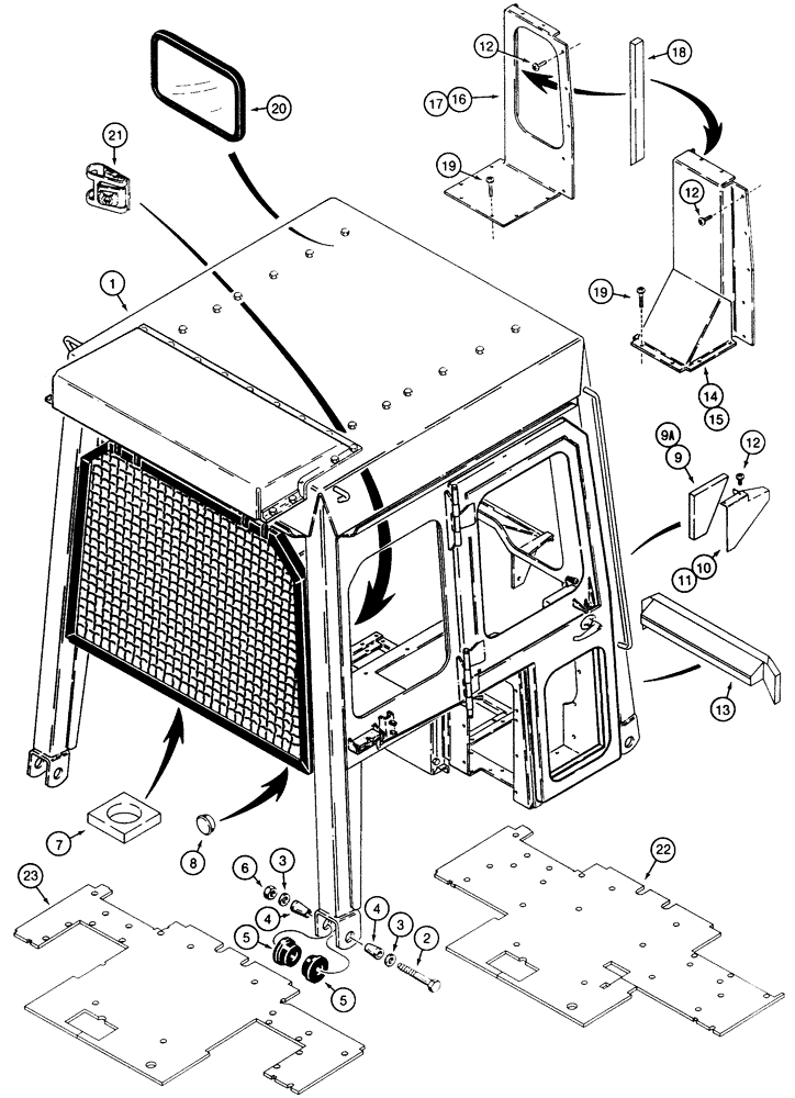 Схема запчастей Case 855E - (9-064) - CAB, MOUNTING, FRONT CLOSURE PANELS, AND FLOORMAT (09) - CHASSIS/ATTACHMENTS