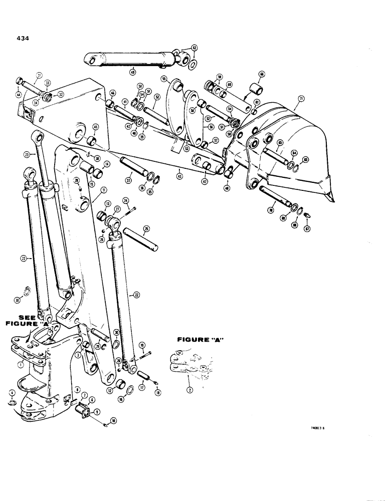 Схема запчастей Case 35 - (434) - SIDE SHIFT BACKHOE, TOWER, BOOM, DIPPER ARM AND BUCKET 