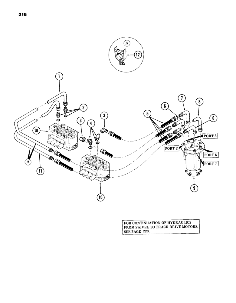 Схема запчастей Case 980B - (218) - TRACK DRIVE MOTOR TUBING FROM VALVE TO SWIVEL, (USED ON UNITS PRIOR TO PIN 6204051) (04) - UNDERCARRIAGE