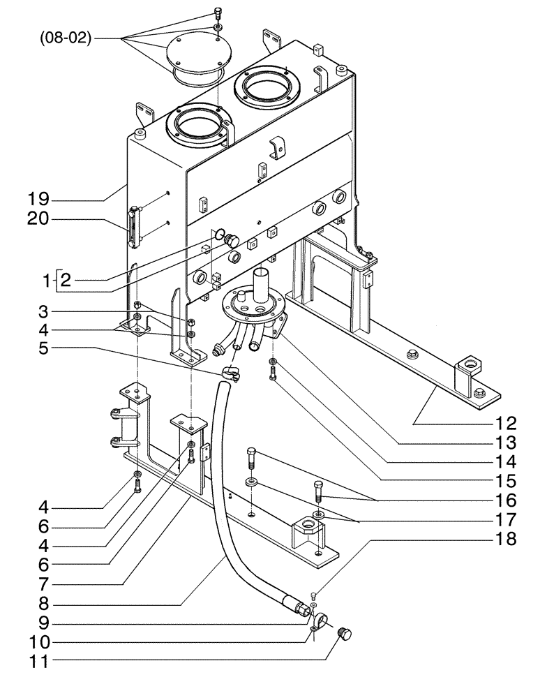 Схема запчастей Case 885B - (08-01[02]) - TANK AND SUPPORTS (08) - HYDRAULICS