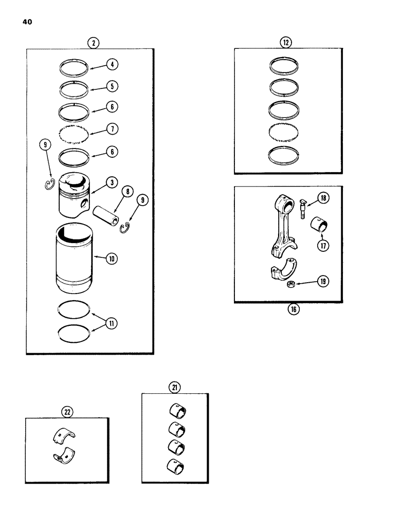 Схема запчастей Case 586D - (040) - PISTONS, 188 DIESEL ENGINE, CONNECTING RODS (10) - ENGINE