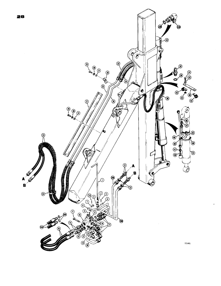 Схема запчастей Case 33 - (028) - HYDRAULIC EXTENDABLE DIPPER, TWO FOOT EXTENSION, HYDRAULICS 