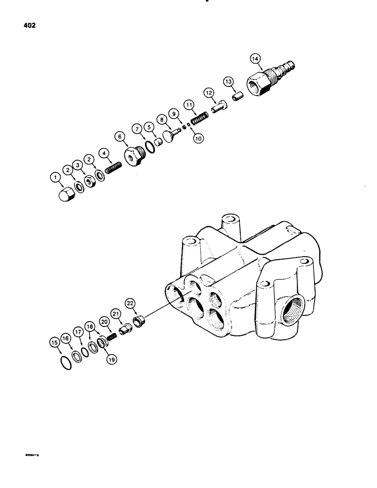 Схема запчастей Case 580E - (402) - PARKER LOADER CONTROL VALVE, CIRCUIT RELIEF VALVE AND LOAD CHECK VALVE (08) - HYDRAULICS