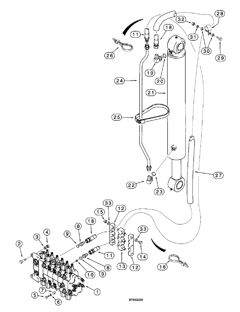 Схема запчастей Case 570LXT - (8-024) - BACKHOE BOOM CYLINDER HYDRAULIC CIRCUIT (08) - HYDRAULICS