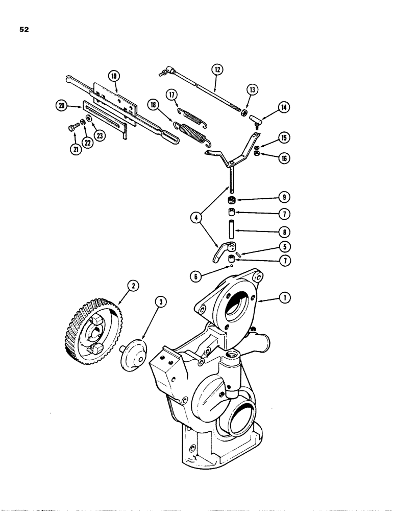 Схема запчастей Case 1845 - (052) - GOVERNOR AND LINKAGE, (159) SPARK IGNITION ENGINE (10) - ENGINE