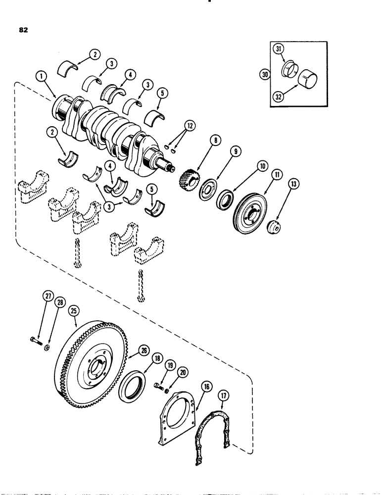 Схема запчастей Case 1845 - (082) - CRANKSHAFT AND FLYWHEEL, (188) DIESEL ENGINE (10) - ENGINE