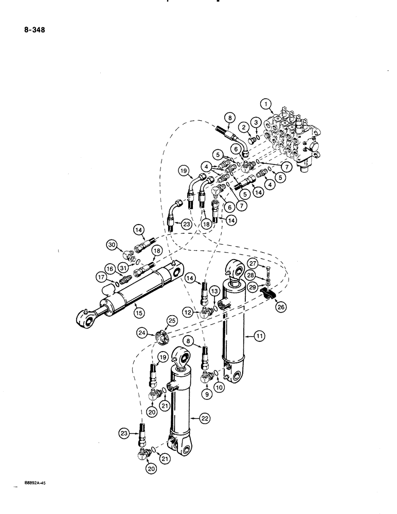 Схема запчастей Case 580K - (08-348) - THREE-POINT HITCH CYLINDER HYDRAULIC CIRCUIT (08) - HYDRAULICS