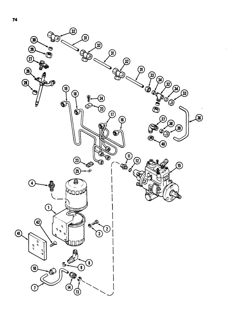 Схема запчастей Case 580SD - (074) - FUEL INJECTION AND FILTER SYSTEM, 207 TURBOCHARGED DIESEL ENGINE (03) - FUEL SYSTEM