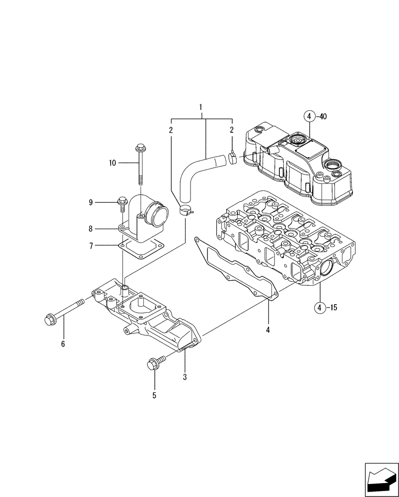 Схема запчастей Case CX36B - (08-005[00]) - SUCTION MANIFOLD (10) - ENGINE