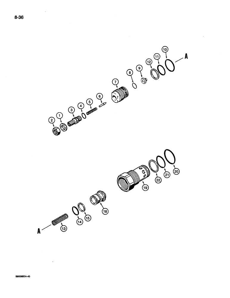 Схема запчастей Case 1085C - (8-036) - CIRCUIT RELIEF VALVE AND MAIN RELIEF VALVE - 1978297C2 (08) - HYDRAULICS