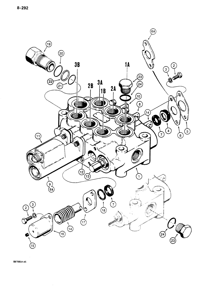 Схема запчастей Case 680K - (8-292) - HYDRECO LOADER CONTROL VALVE - THREE SPOOL (08) - HYDRAULICS