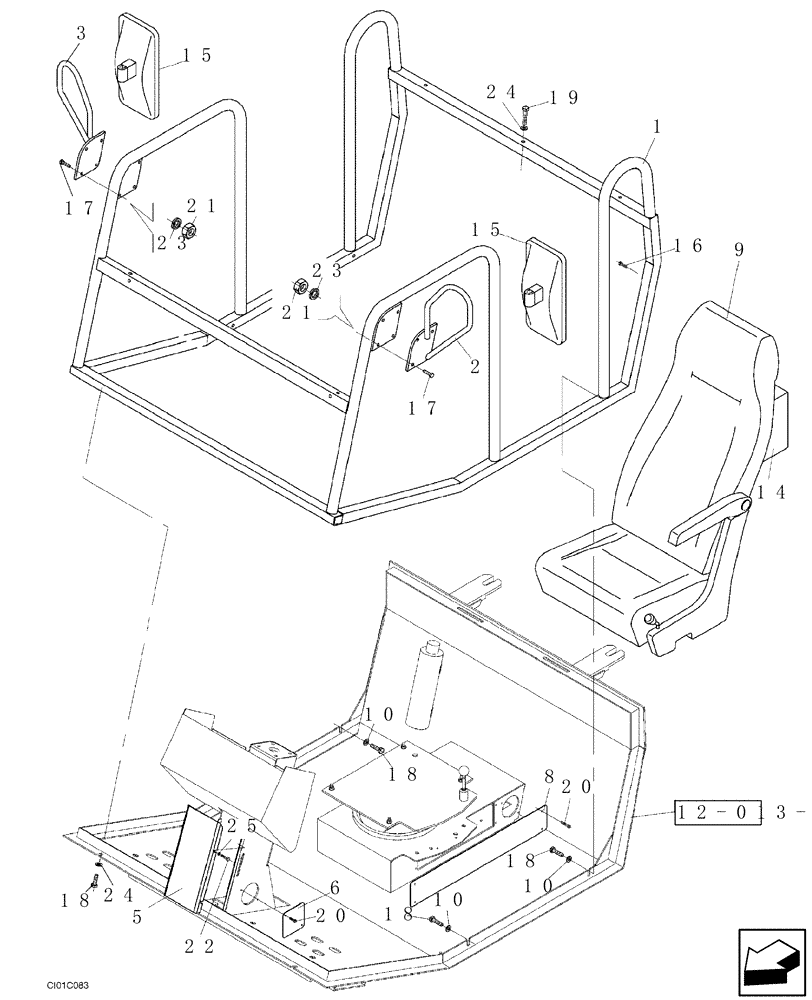 Схема запчастей Case SV210 - (12-022-00[01]) - OPERATORS COMPARTMENT (09) - CHASSIS