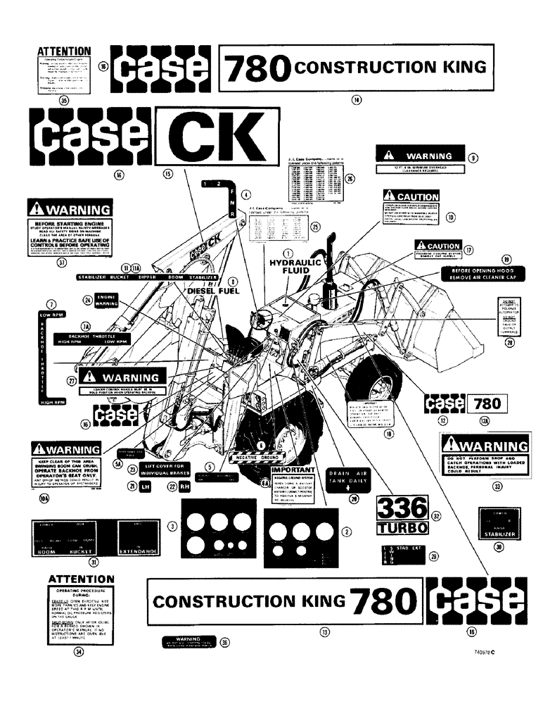 Схема запчастей Case 780 - (600) - DECALS, EARLY PRODUCTION (09) - CHASSIS/ATTACHMENTS