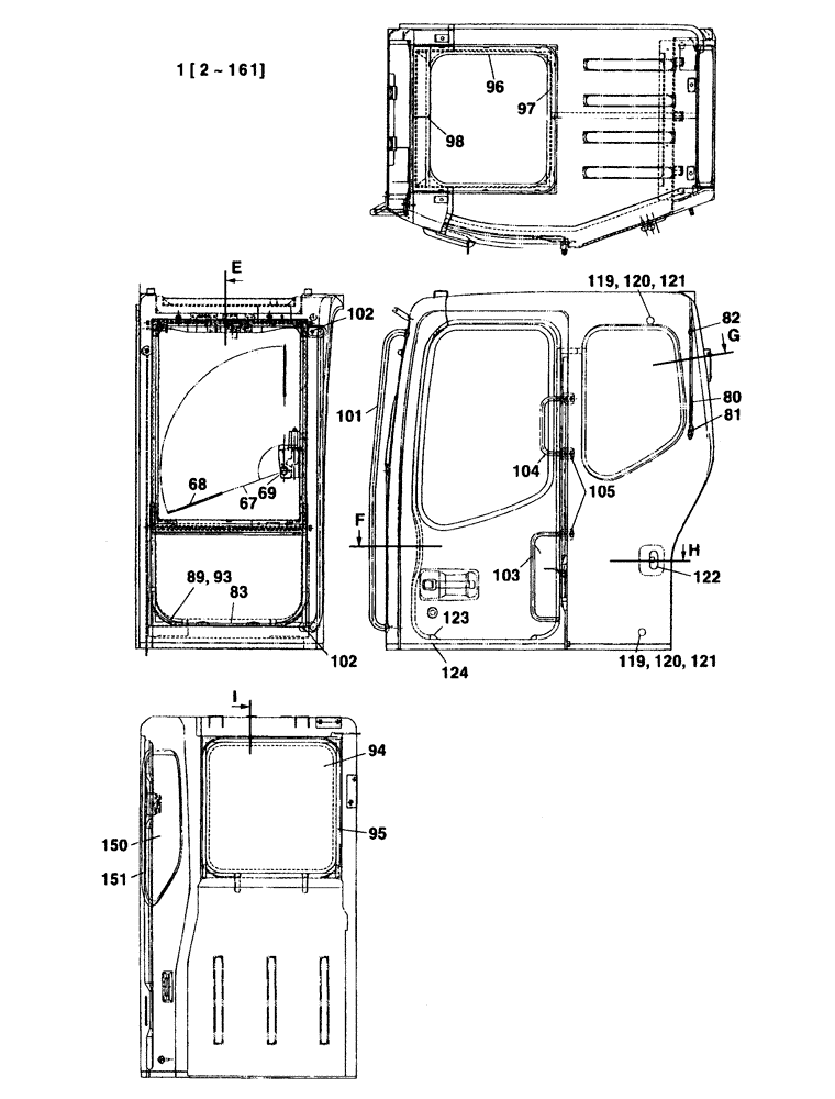 Схема запчастей Case CX135SR - (09-22[01]) - CAB - GLASS (09) - CHASSIS/ATTACHMENTS