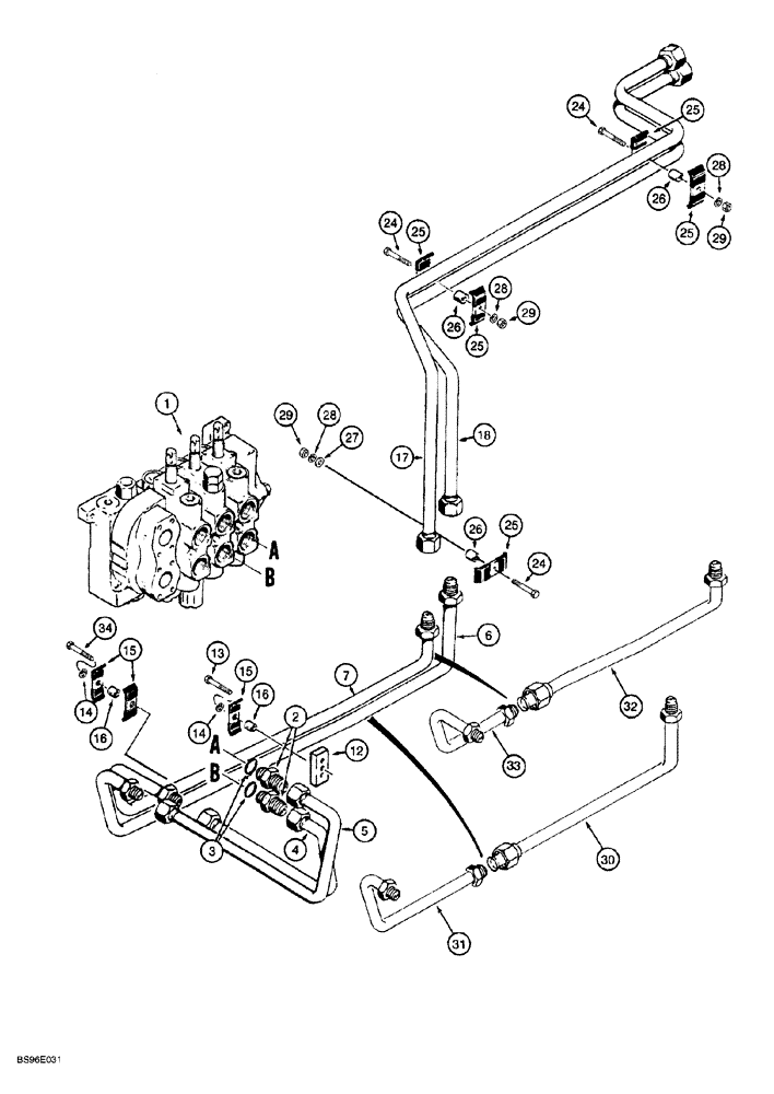 Схема запчастей Case 1150G - (8-012) - LIFT HYD CIRCUIT CTRL VALVE & TUBES TO RADIATOR SHROUD, PRIOR TO JJG0218023/JJG0218024 - JJG0218478 (07) - HYDRAULIC SYSTEM