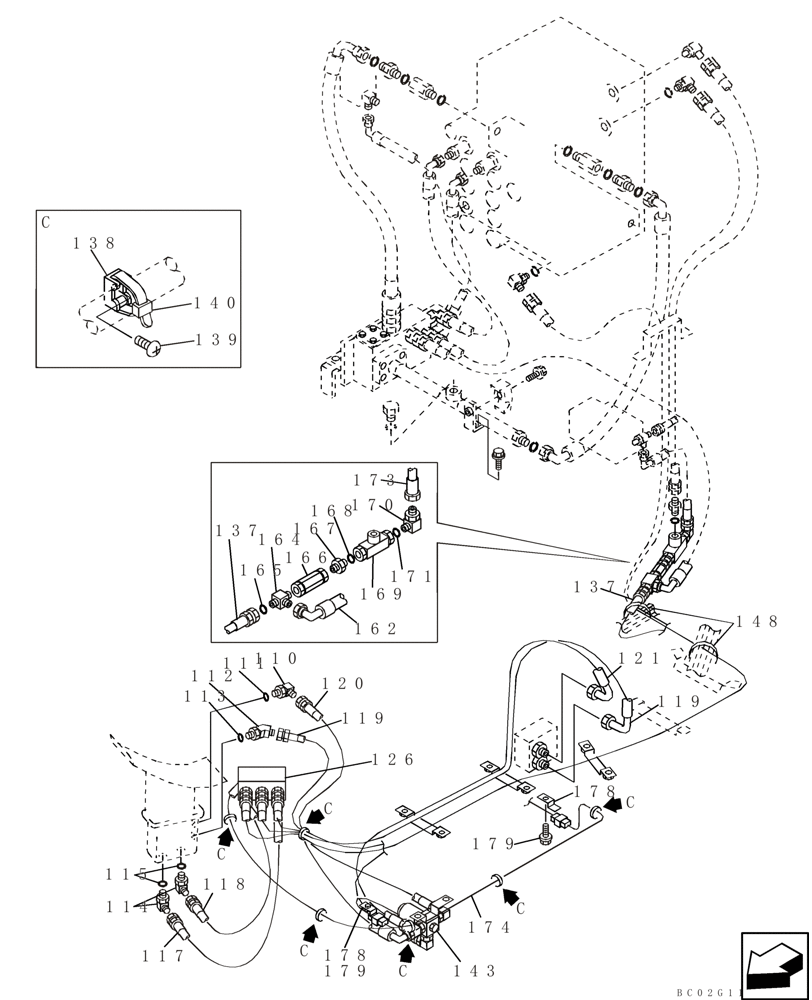 Схема запчастей Case CX210N - (08-55) - HYDRAULICS, AUXILIARY - DOUBLE ACTING CIRCUIT, PEDAL ACTIVATED (08) - HYDRAULICS