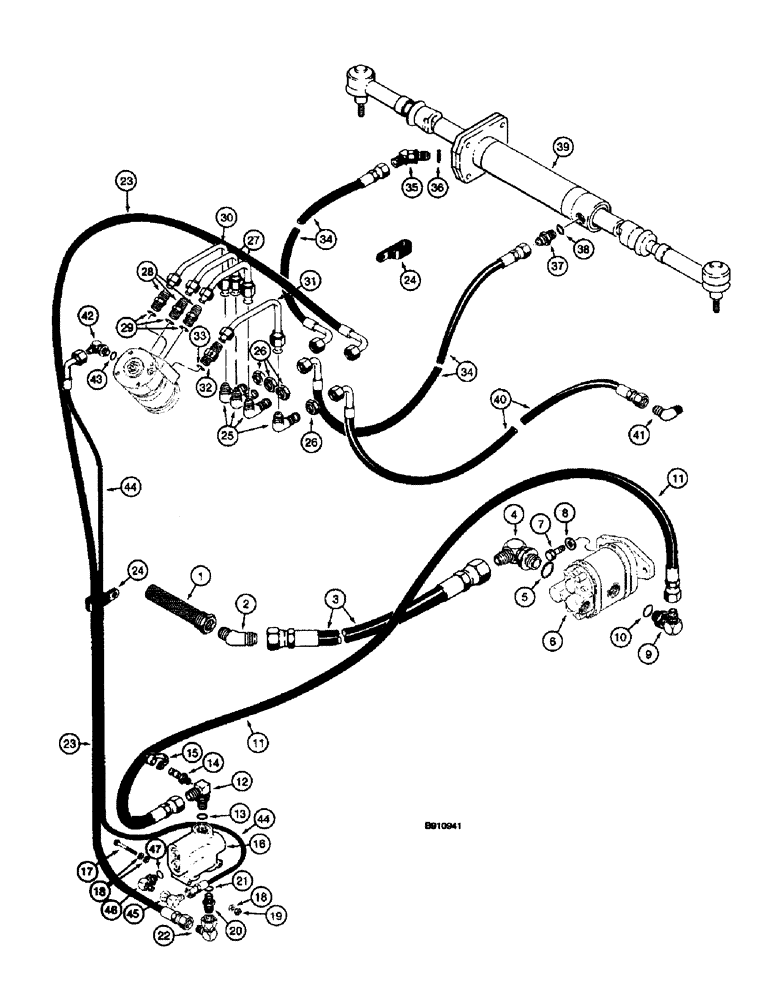 Схема запчастей Case 660 - (5-06) - FRONT STEERING HYDRAULIC CIRCUIT, WITH TUBES AT STEERING VALVE (05) - STEERING