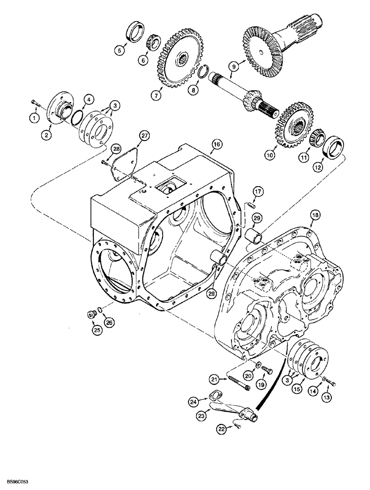 Схема запчастей Case 850G - (6-08) - TRANSMISSION ASSEMBLY - HOUSING, BEVEL PINION SHAFT AND GEAR (03) - TRANSMISSION