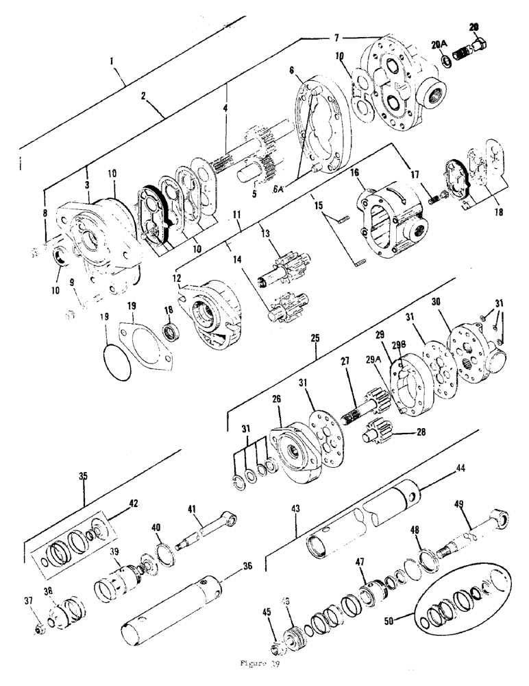 Схема запчастей Case 700 - (40) - HYDRAULIC PUMP - BOOM AND BLADE CYLINDER - PROPULSION MOTOR ASSEBLY 