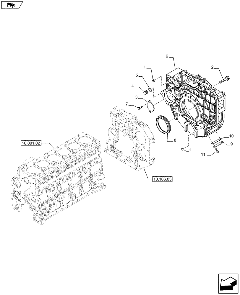 Схема запчастей Case F4HFE613T A004 - (10.102.03) - FLYWHEEL CASE (5801444619) (10) - ENGINE