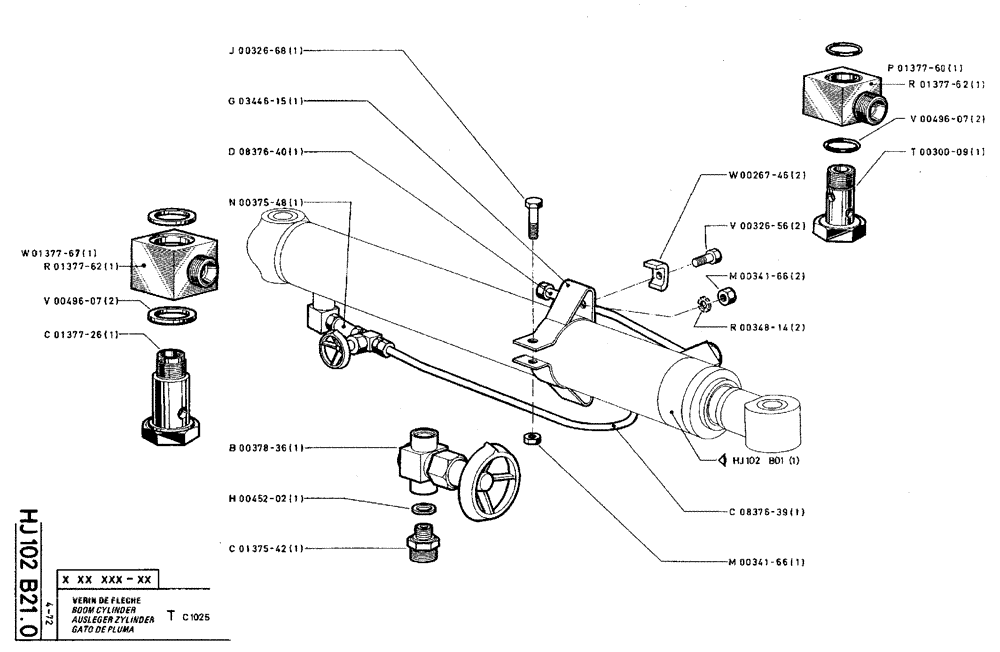 Схема запчастей Case TY45 - (HJ102 B21.0) - BOOM CYLINDER - T C1025 (07) - HYDRAULIC SYSTEM