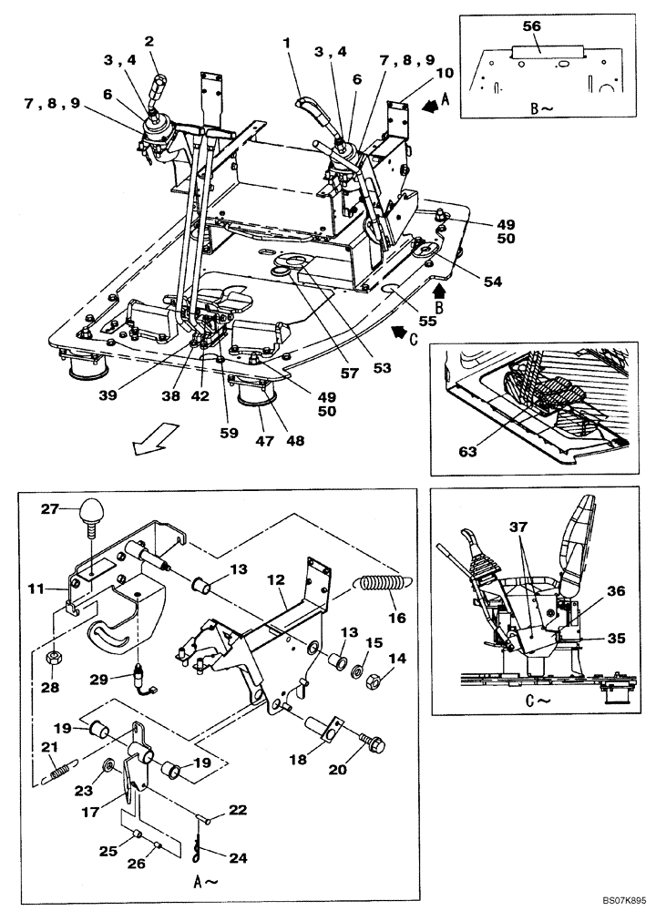 Схема запчастей Case CX75SR - (09-35[02]) - CONTROLS, TRAVEL - OPERATORS COMPARTMENT (09) - CHASSIS/ATTACHMENTS