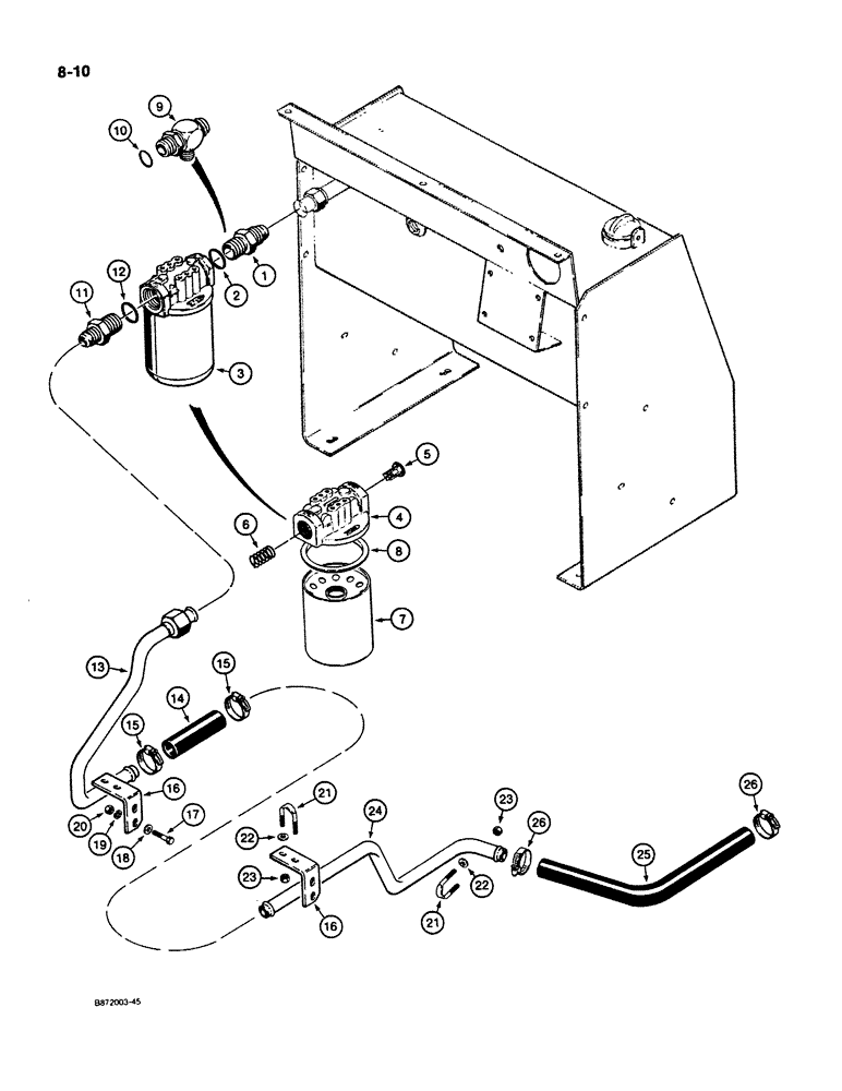 Схема запчастей Case W11B - (8-010) - HYDRAULIC CIRCUIT, RETURN LINES - VALVE TO FILTER FOR MODELS W/ CLARK TRANSMISSION (08) - HYDRAULICS