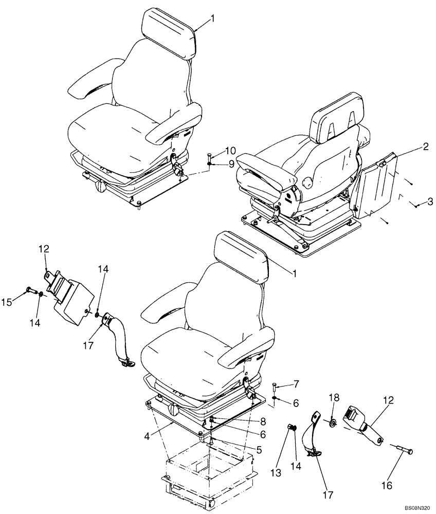 Схема запчастей Case 821E - (09-37) - SEAT - VINYL - MOUNTING/SEAT BELTS (09) - CHASSIS