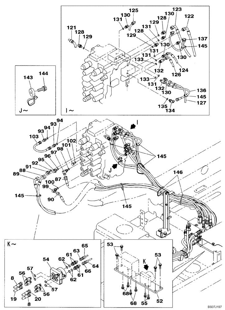 Схема запчастей Case CX130B - (08-22) - PILOT CONTROL LINES, CONTROL VALVE - TWO WAY (08) - HYDRAULICS