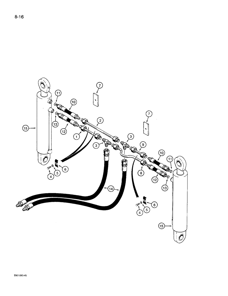 Схема запчастей Case 621 - (8-16) - HYDRAULIC CIRCUIT, AUXILIARY CYLINDERS TO CLAM BUCKET (08) - HYDRAULICS