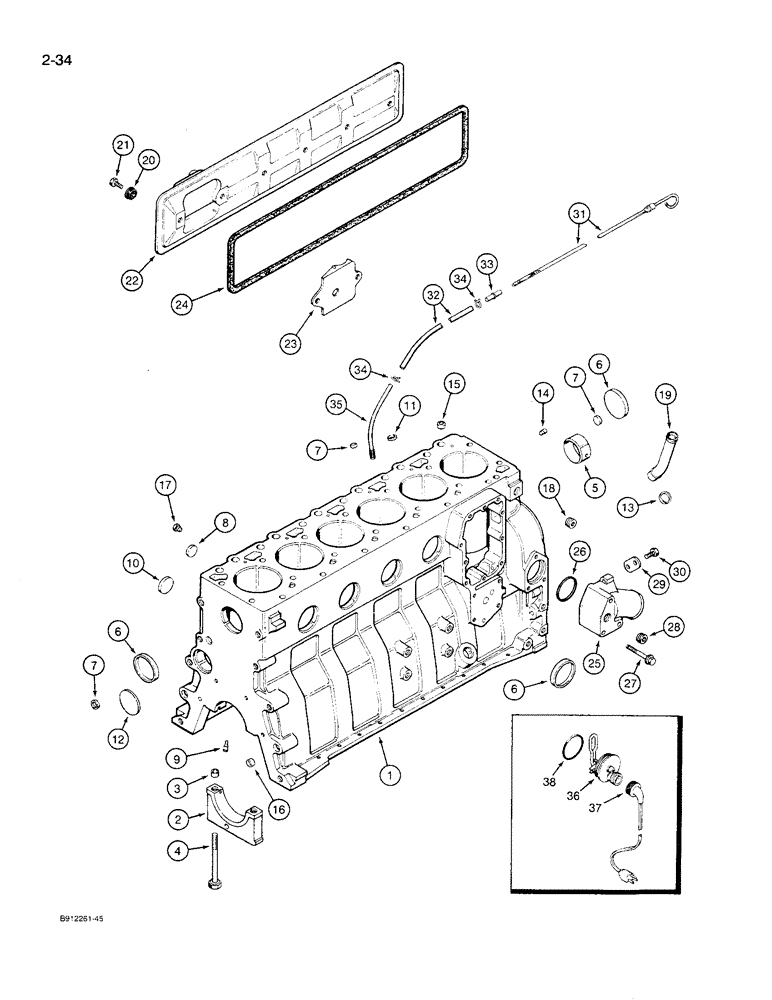 Схема запчастей Case 621 - (2-34) - CYLINDER BLOCK, 6T-590 ENGINE, PRIOR TO ENGINE SERIAL NUMBER 44511034 (02) - ENGINE