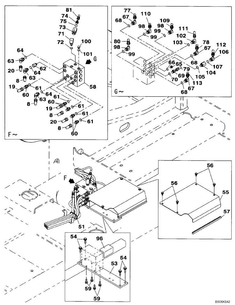 Схема запчастей Case CX240B - (08-017) - PILOT CONTROL LINES, PARTITION - STANDARD (08) - HYDRAULICS