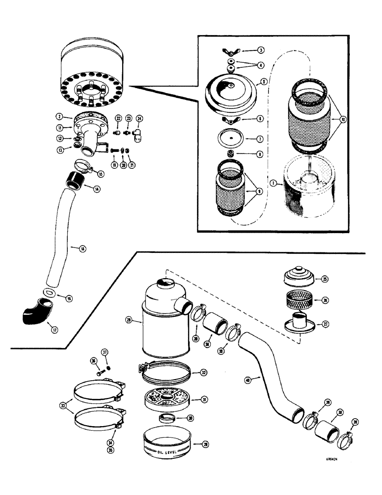 Схема запчастей Case W7 - (096) - DRY TYPE AIR CLEANER, GASOLINE ENGINE, OIL BATH AIR CLEANER GASOLINE ENG. (02) - ENGINE