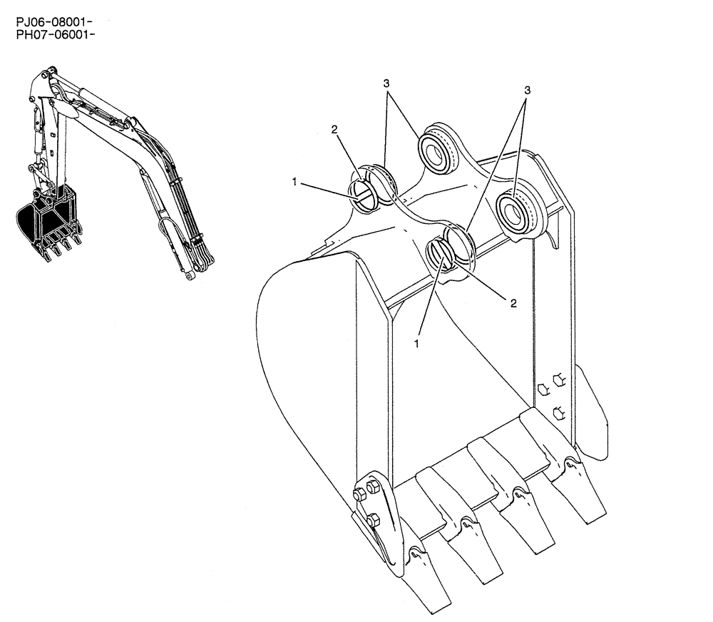 Схема запчастей Case CX50B - (03-008) - BUCKET INSTALLATION (PH61B00033F1) Attachments