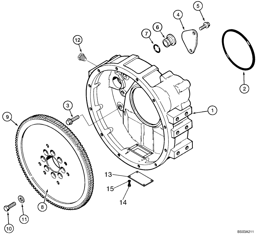 Схема запчастей Case 686GXR - (2-64) - FLYWHEEL AND HOUSING, 4T-390 EMISSIONS CERTIFIED ENGINE (02) - ENGINE