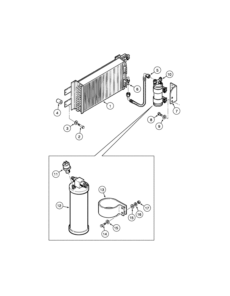 Схема запчастей Case 845 - (09-092[01]) - AIR CONDITIONING - CONDENSER MOUNTING (09) - CHASSIS