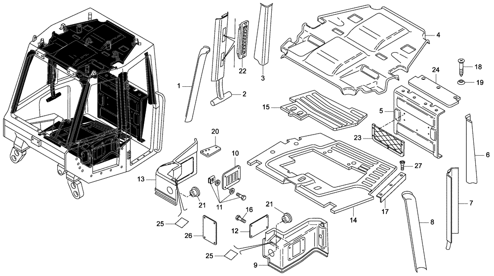 Схема запчастей Case 330B - (51A00001286[001]) - INNER TRIM AND FLOOR MAT INSTAL, CAB (87365947) (10) - Cab/Cowlings