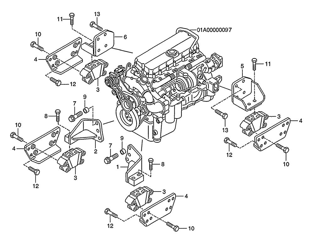 Схема запчастей Case 327B - (03A00000600[001]) - ENGINE MOUNTING (84232371) (01) - ENGINE