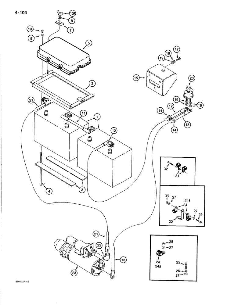 Схема запчастей Case 1080B - (4-104) - BATTERIES, BATTERY MOUNTING, AND CABLES (04) - ELECTRICAL SYSTEMS