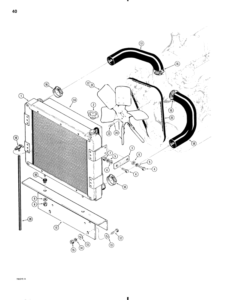 Схема запчастей Case W11 - (040) - RADIATOR, FAN, AND BELT (02) - ENGINE