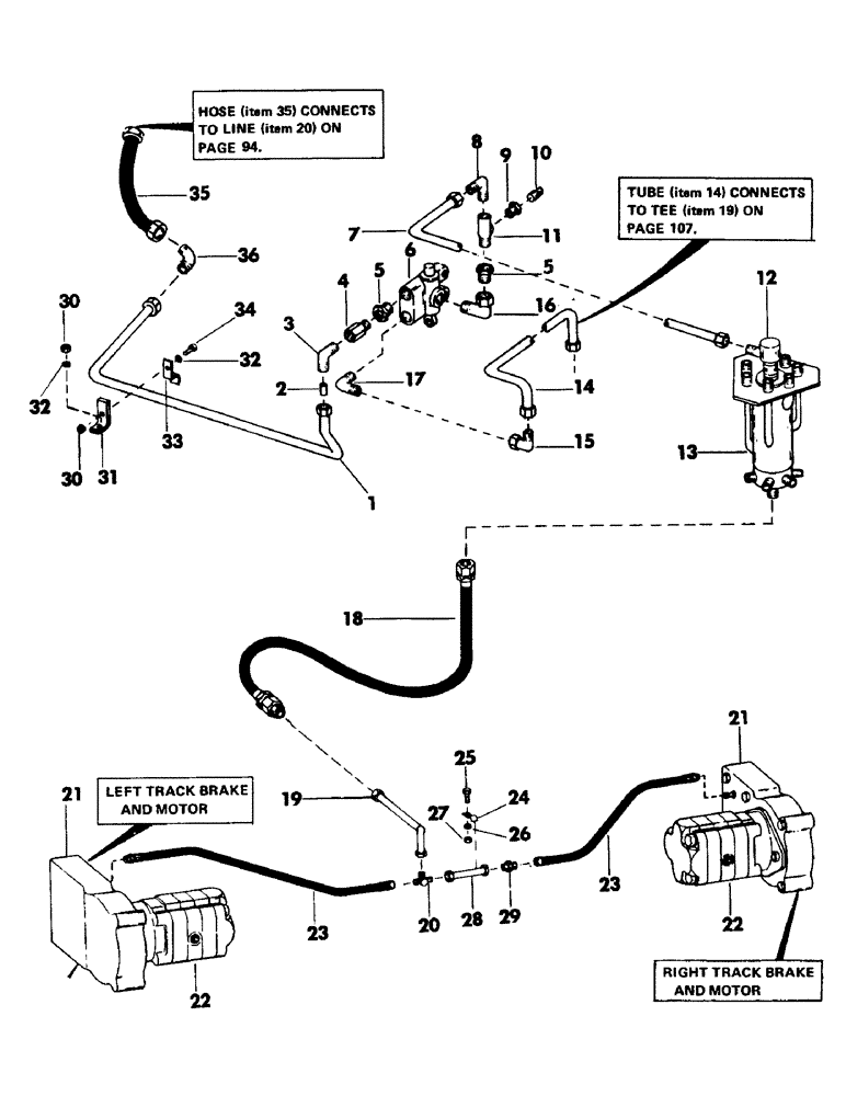 Схема запчастей Case 50 - (076) - TRACK BRAKE HYDRAULICS (33) - BRAKES & CONTROLS