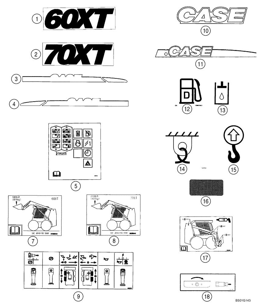 Схема запчастей Case 60XT - (09-57) - DECALS (09) - CHASSIS