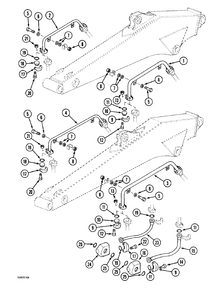 Схема запчастей Case 888 - (8E-12) - HYDRAULIC HAMMER CIRCUIT, TUBES AT ARM (08) - HYDRAULICS