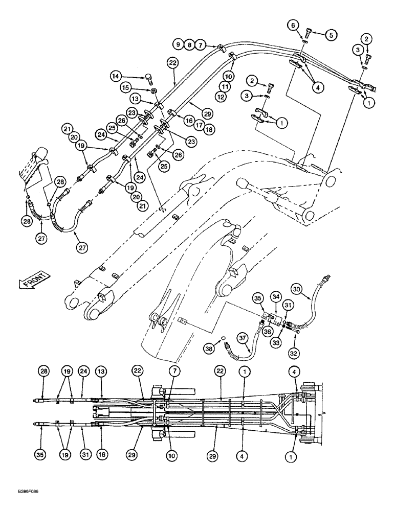 Схема запчастей Case 9060B - (8-062) - BUCKET CYLINDER LINES (08) - HYDRAULICS